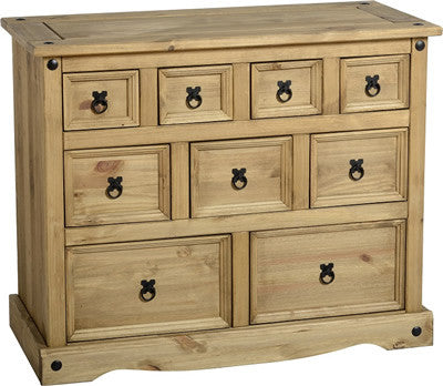 Corona 4+3+2 Drawer Merchants Chest in Distressed Waxed Pine.