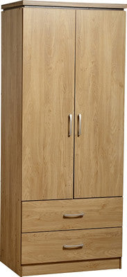 Charles 2 Door 2 Drawer Wardrobe in Oak Effect Veneer with Walnut Trim. NOW Available inWhite