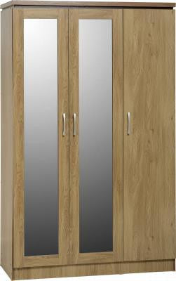 Charles 3 Door All Hanging Wardrobe in Oak Effect Veneer with Walnut Trim.