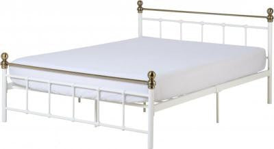 Marlborough 4'6" Bed in White/Antique Brass.