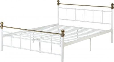 Marlborough 4'6" Bed in White/Antique Brass.