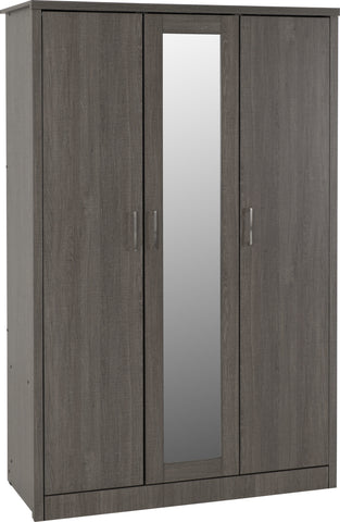 Lisbon 3 door wardrobe available in Black Wood Grain effect veneer
