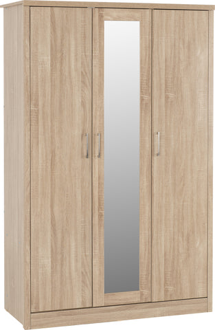 Lisbon 3 door wardrobe available in light oak effect veneer