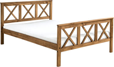 Salvador Double/4'6" Wooden  Bed High Foot End in Distressed Waxed Pine.