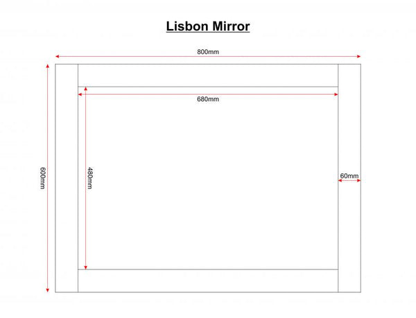 Lisbon mirror available in either light oak veneer effect or black wood grain
