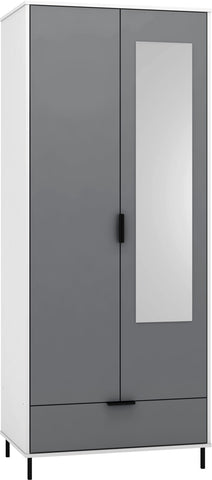 Madrid 2 Door 1 Drawer Mirrored Wardrobe in Grey/White Gloss