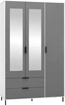 Madrid 3 Door 2 Drawer Mirroerd Wardrobe in Grey/White Gloss