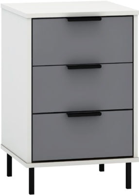 Madrid 3 Drawer Bedside Chest  in Grey/White Gloss