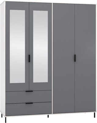 Madrid 4 Door 2 Drawer Mirroerd Wardrobe in Grey/White Gloss