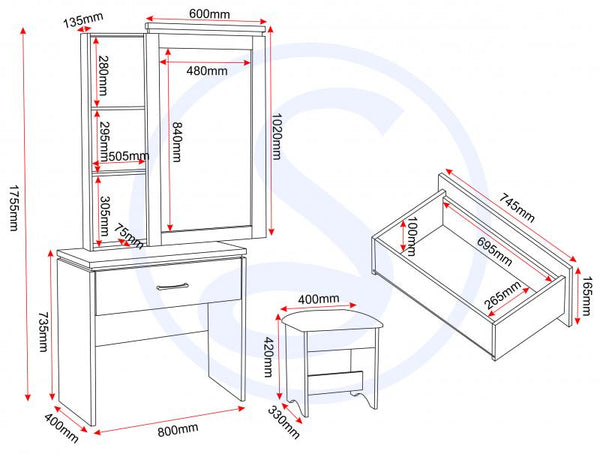 Charles 1 Drawer Dressing Table Set