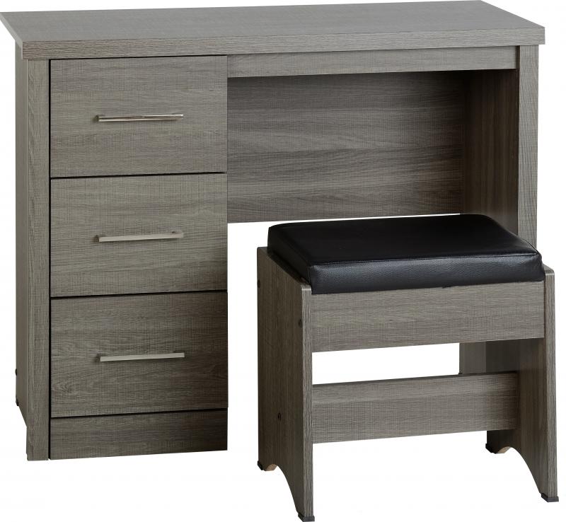 Lisbon 3 drawer dressing table set available in either light oak veneer effect or black wood grain