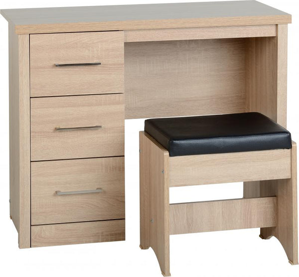 Lisbon 3 drawer dressing table set available in either light oak veneer effect or black wood grain