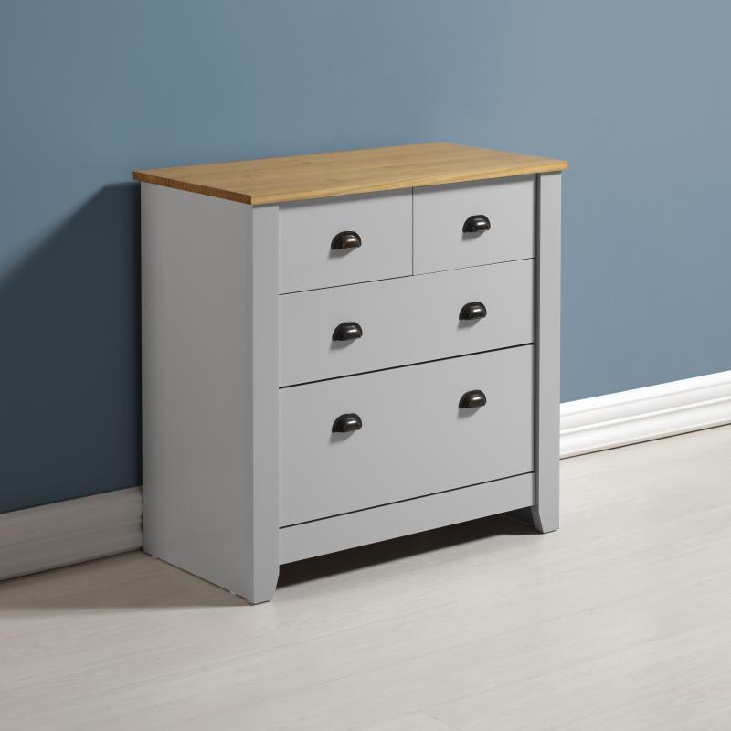 Ludlow 2+2 Drawer chest in White/Oak Lacquer or Grey/Oak Lacquer