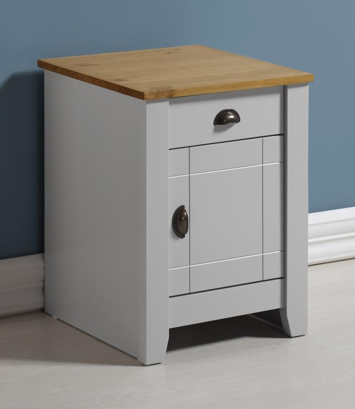 Ludlow 1 Drawer 1 Door Bedside Cabinet in White/Oak Lacquer or Grey/Oak Lacquer