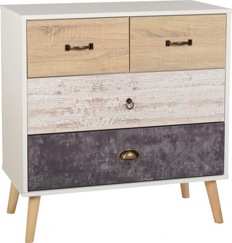 Nordic 2+2 Drawer chest in White/Distressed Effect