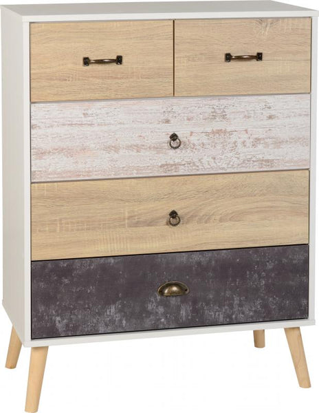 Nordic 3+2 Drawer chest in White/Distressed Effect