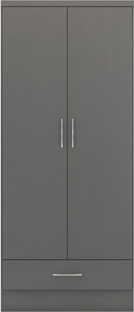 Nevada 2 Door 1 Drawer Wardrobe in 3D Grey Effect
