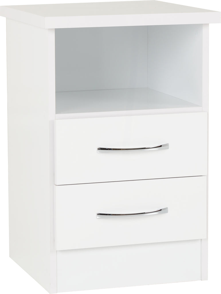 Nevada 2 Drawer Bedside Chest in  White Gloss