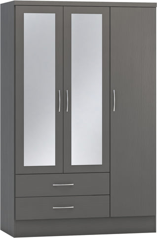 Nevada 3 Door 2 Drawer Mirrored Wardrobe 3D Grey Effect Veneer