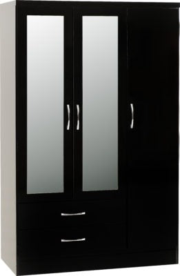 Nevada 3 Door 2 Drawer Mirrored Wardrobe Black Gloss