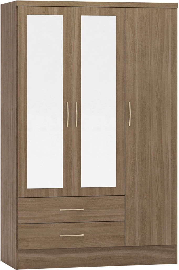 Nevada 3 Door 2 Drawer Mirrored Wardrobe in Rustic Oak Effect Veneer
