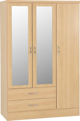 Nevada 3 Door 2 Drawer Mirrored Wardrobe in Sonoma Oak Effect Veneer