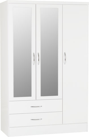 Nevada 3 Door 2 Drawer Mirrored Wardrobe in White Gloss