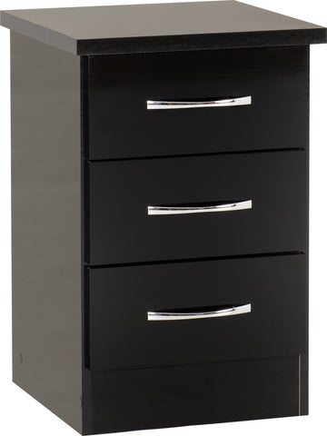 Nevada 3 Drawer Bedside Chest in Black Glos