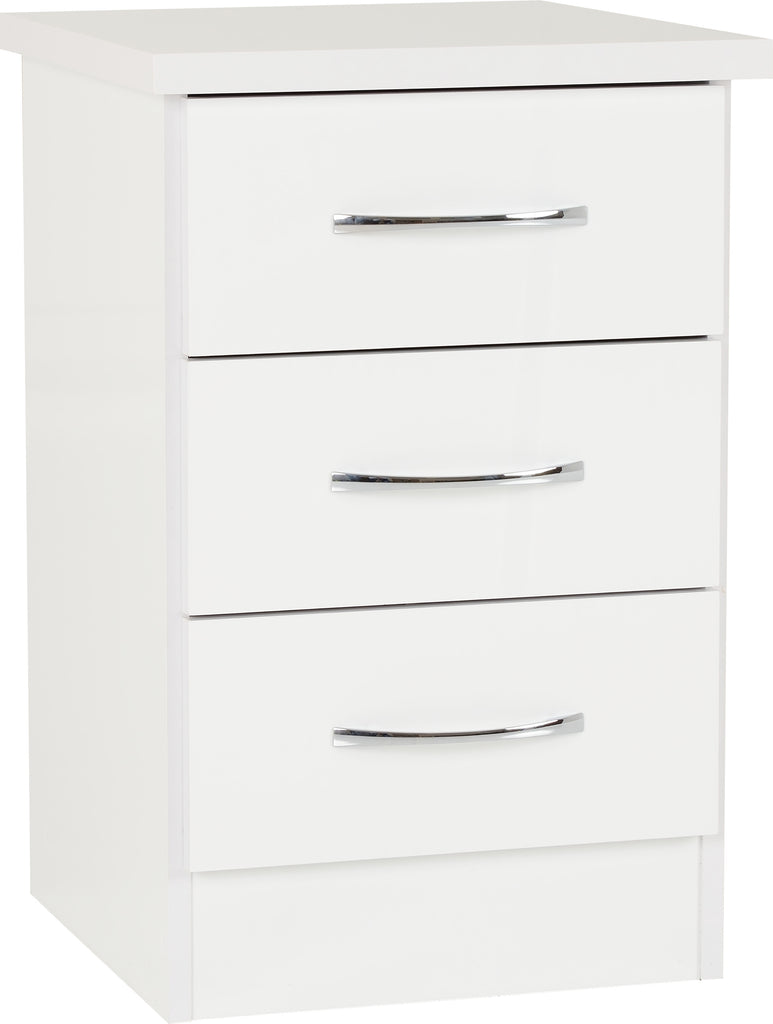 Nevada 3 Drawer Bedside Chest in  White Gloss