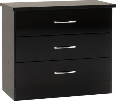 Nevada 3 Drawer Chest  in Black Gloss