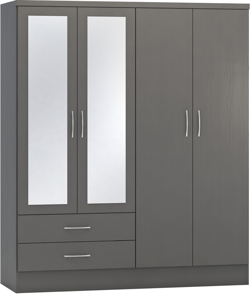Nevada 4 Door 2 Drawer Mirrored Wardrobe in 3D Grey Effect Venner