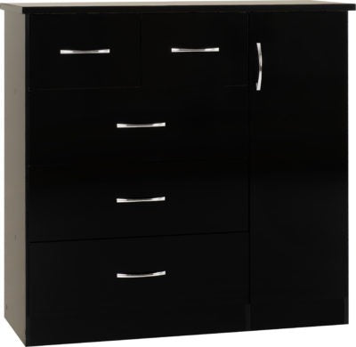 Nevada 5 Drawer Low Wardrobe in Black Gloss