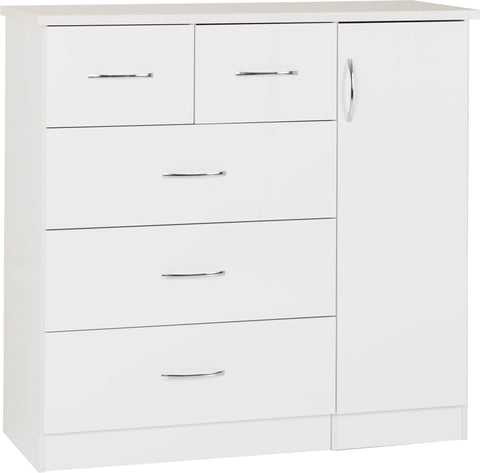 Nevada 5 Drawer Low Wardrobe in White Gloss