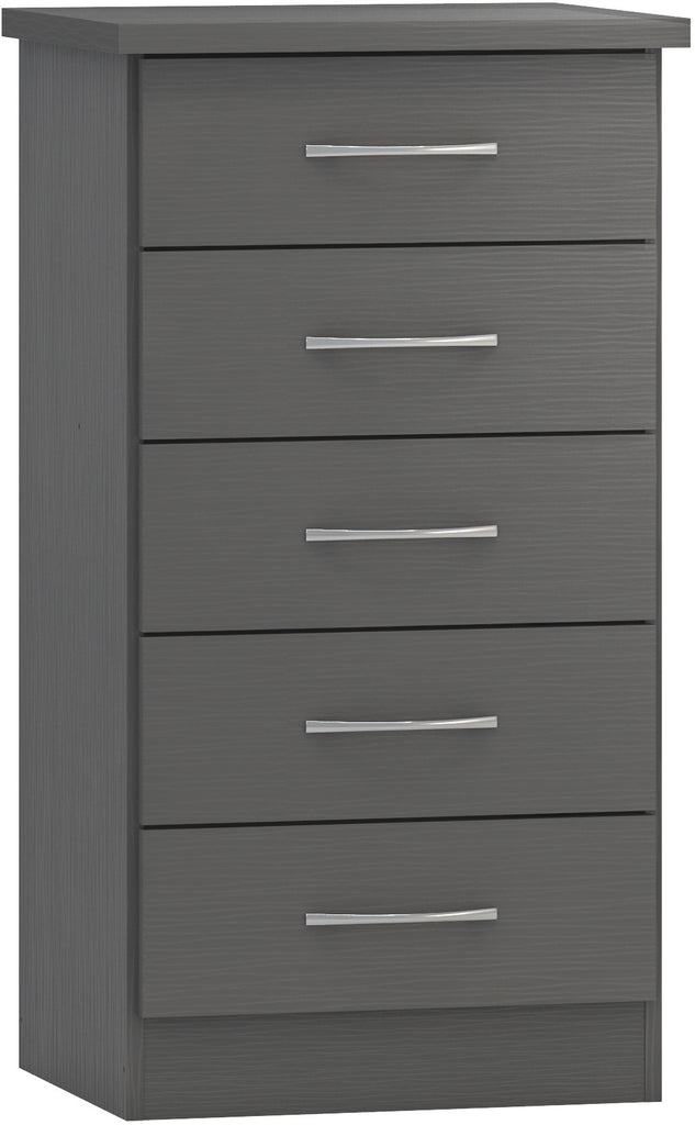 Nevada 5 Drawer Narrow Chest  in Grey 3D Effect