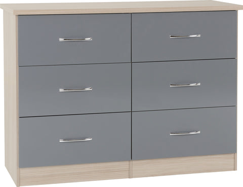 Nevada 6 Drawer Chest in Grey Gloss/Light Oak Effect Veneer