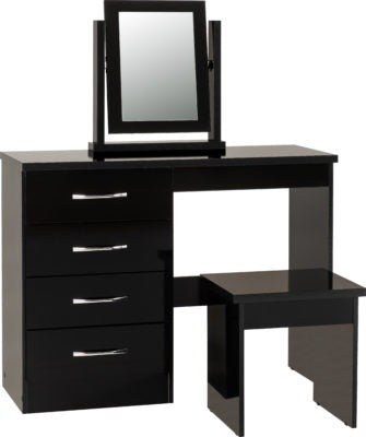 Nevada 4 Drawer Dressing Table Set in Black Gloss