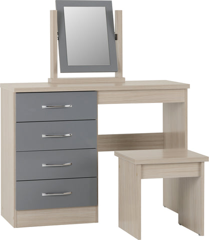 Nevada 4 Drawer Dressing Table Set in Grey Gloss/Light Oak Effect Veneer