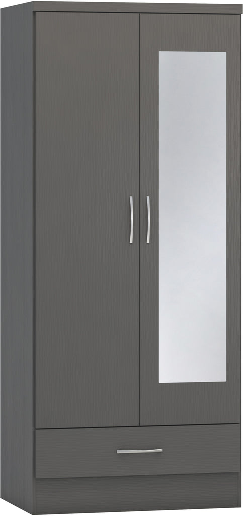 Nevada 2 Door 1 Door Mirrored 1 Drawer Wardrobe in 3D Grey Effect