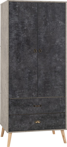 Nordic 2 Door 2 Drawer Wardrobe in Concrete effect/charcoal