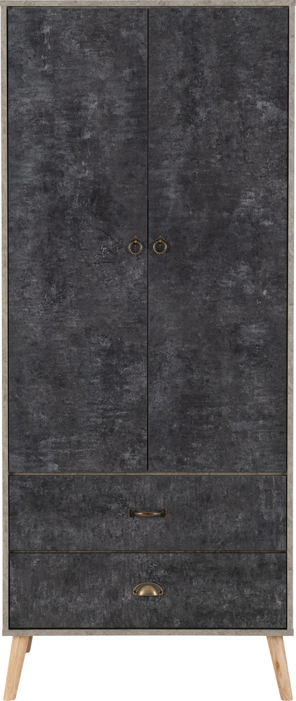 Nordic 2 Door 2 Drawer Wardrobe in Concrete effect/charcoal