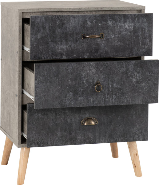 Nordic 3 Drawer chest in Concrete Effect/Charcoal