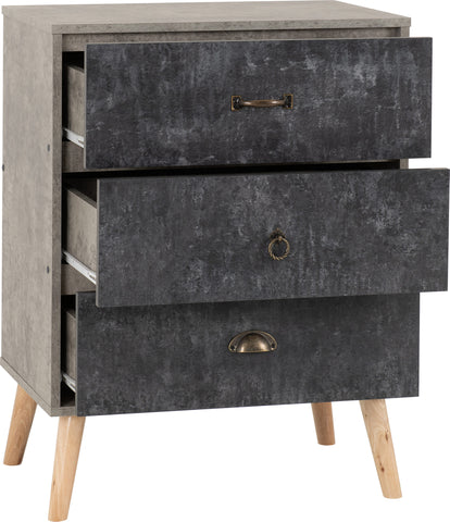 Copy of Nordic 3 Drawer bedside chest in Concrete Effect/Charcoal