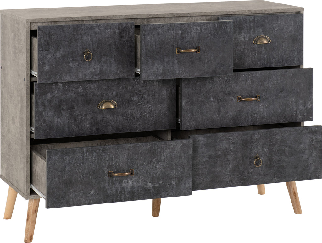 Nordic Merchant/7 Drawer chest in Concrete Effect/Charcoal
