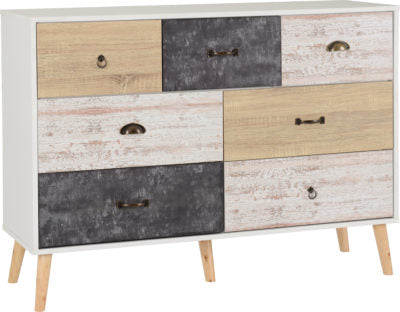 Nordic Merchant/7 Drawer chest in White/Distressed Effect
