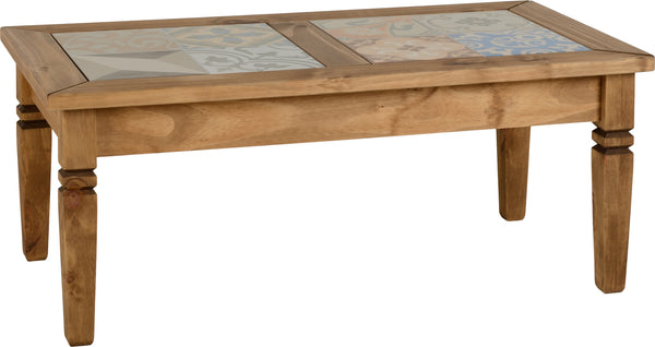Salvador Tile Topped Coffee Table in Distressed Waxed Pine.