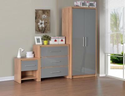 Seville Bedroom Set in Light Oak Veneer/Grey High Gloss
