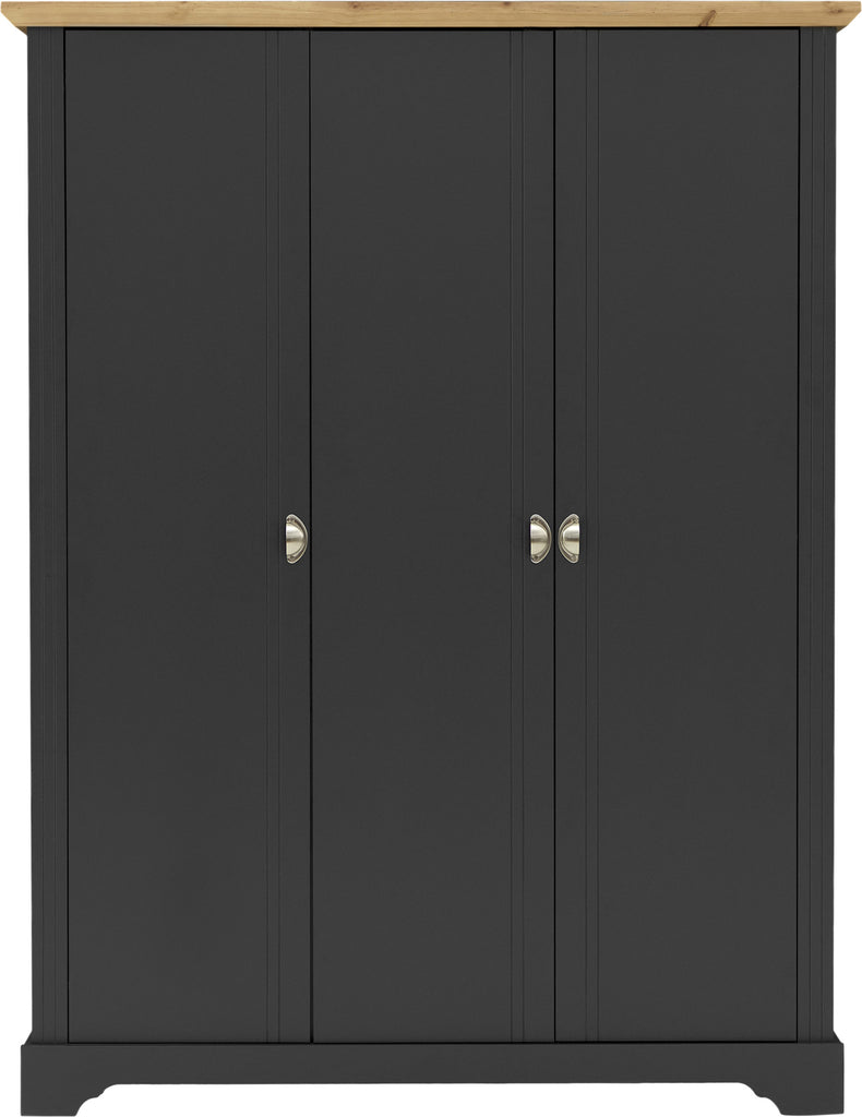 Toledo 3 Door Wardrobe in Grey/Oak Effect