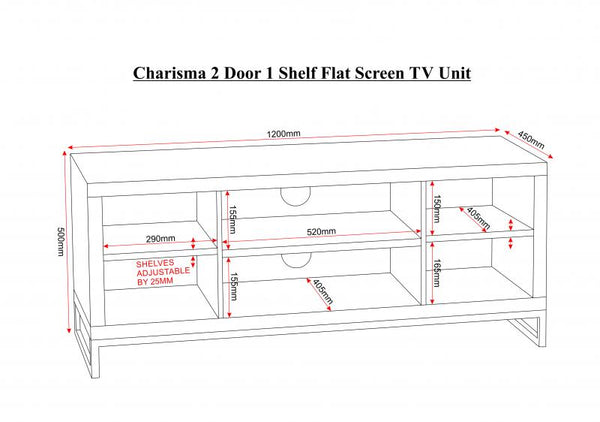 Charisma 2 Door 1 Shelf Flat Screen TV Unit in Black Gloss/Chrome or White Gloss/Chrome
