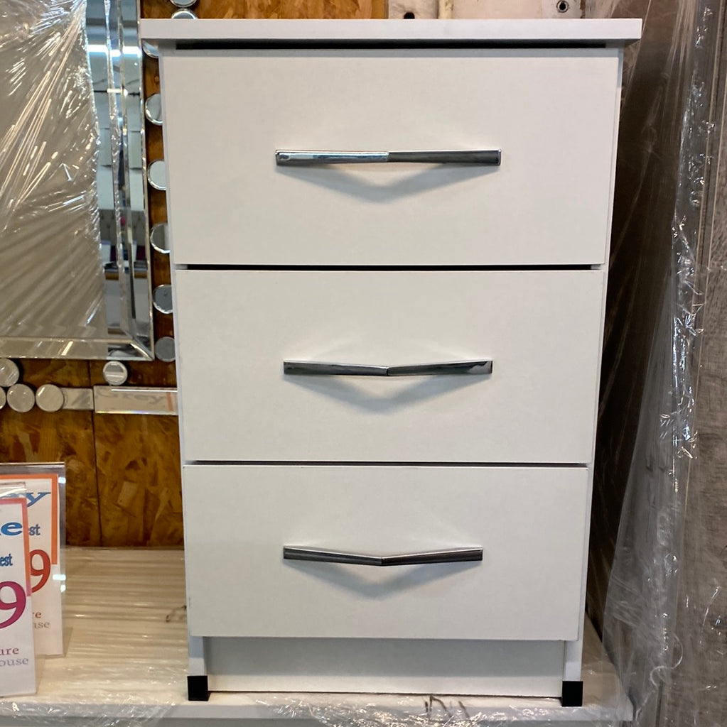UK Furniture 3 Drawer Bedside Chest in White