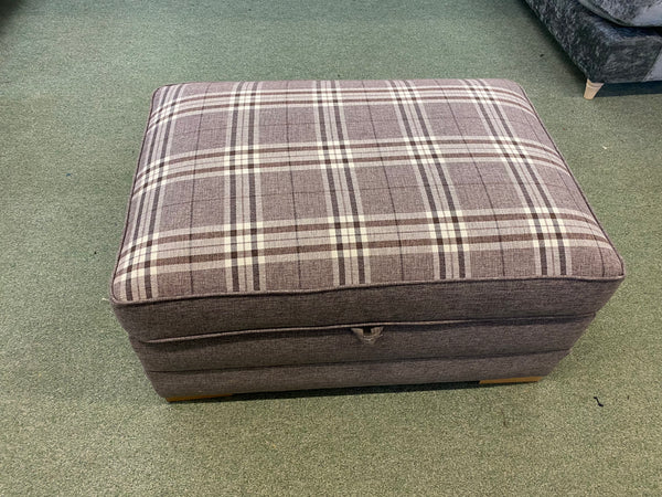 Large Storage Footstool in Glen Eagles Silver Plain/Glen Eagles Silver Plain Check